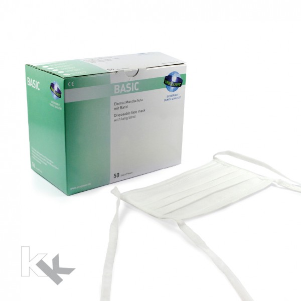Medizinischer Mundschutz Basic | 3-lagig | Bänder | Weiss | 50 Stück