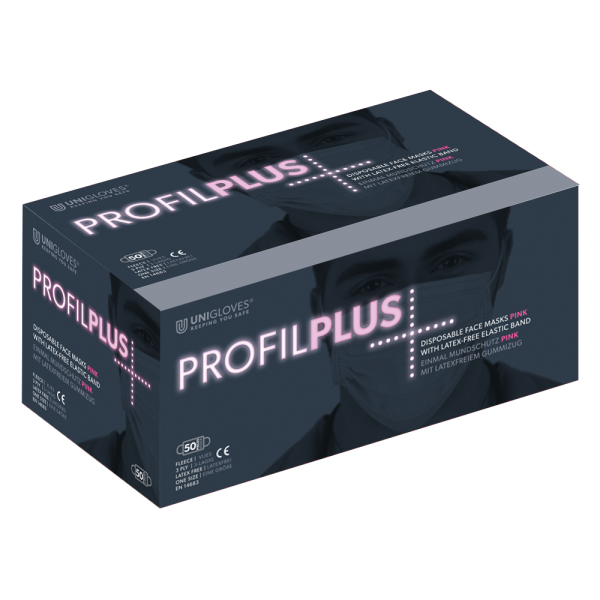 Unigloves Einweg Mundschutz Profil Plus | 3-lagig | Pink | 50 Stück