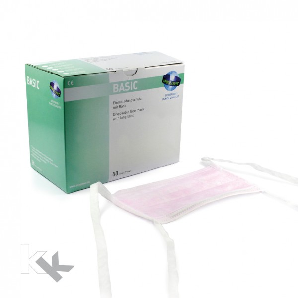 Medizinischer Mundschutz Basic | 3-lagig | Bänder | Pink | 50 Stück